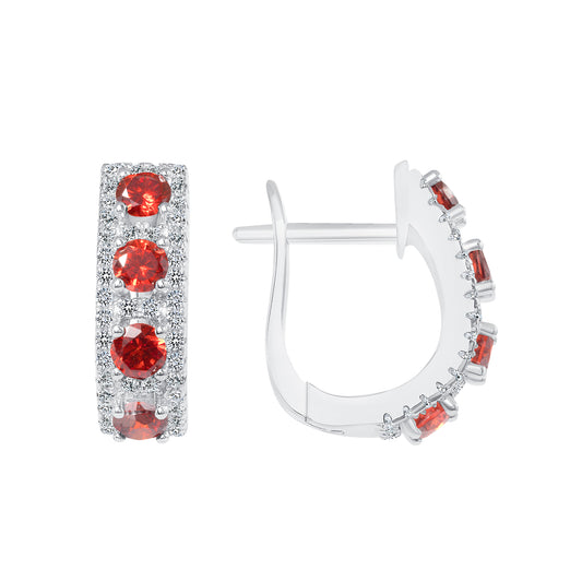 Silver 925 Rhodium Plated Red Cubic Zirconia Earring. KS0098E-RED