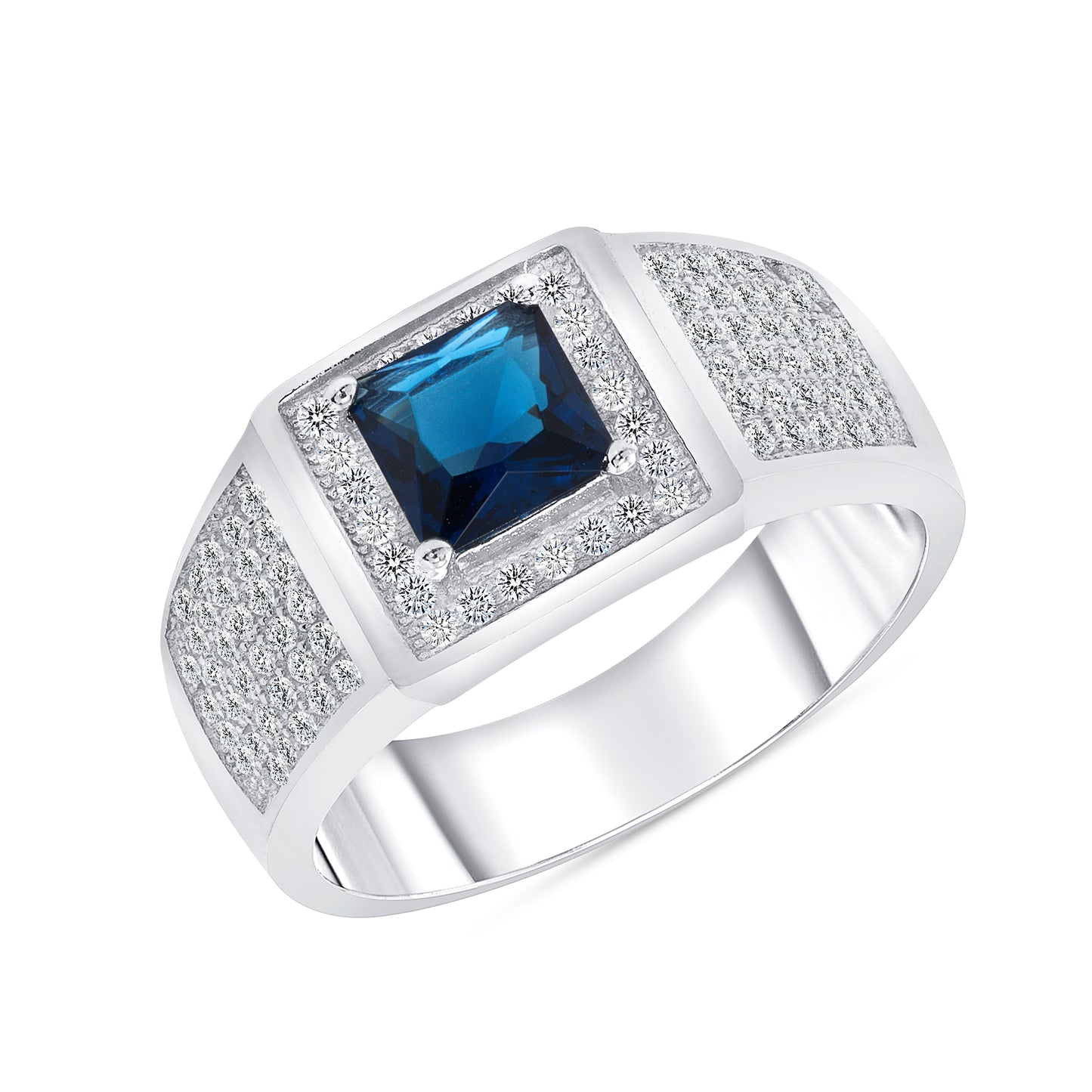 Silver 925 Men Square Blue Cubic Zirconia Ring. MENRING35