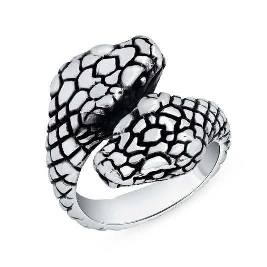 Silver 925 Oxidized 2 Snake around Heads Men's Ring. MHY064