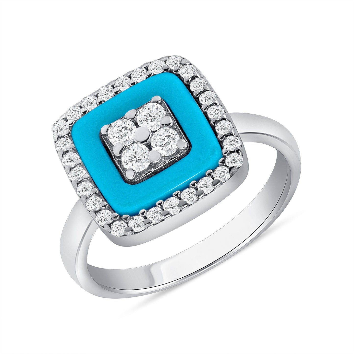 Silver 925 Square w/ Pave Cubic Zirconia Opal. MHY14