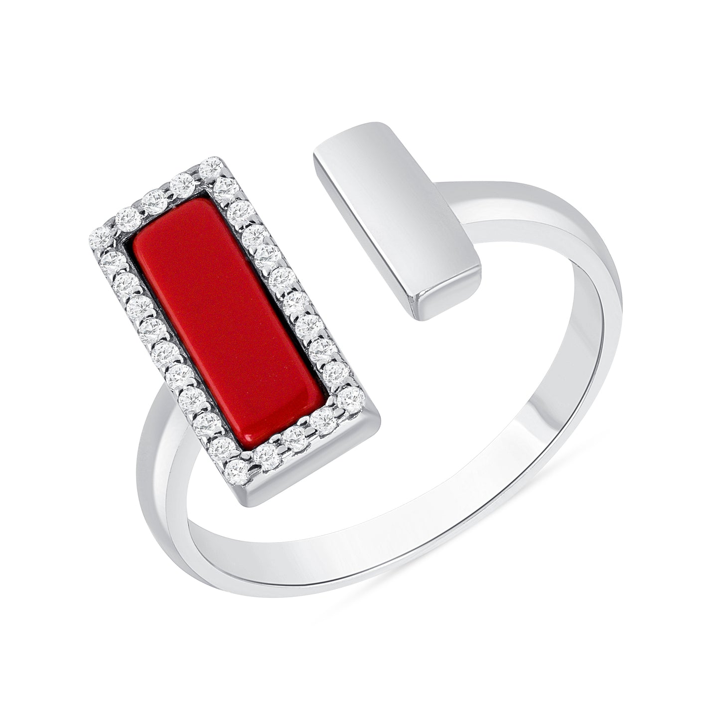 Silver 925 Red Stone Pave Setting Open Ring. MHY27