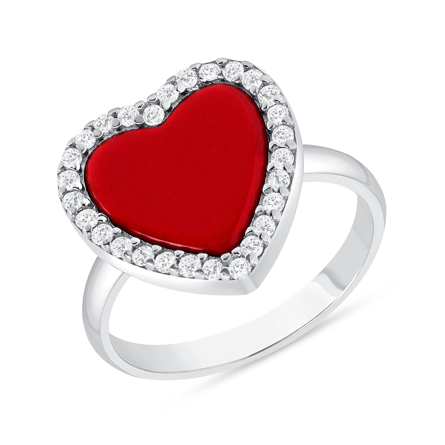 Silver 925 Heart Shape Pave Red Stone Ring. MHY29