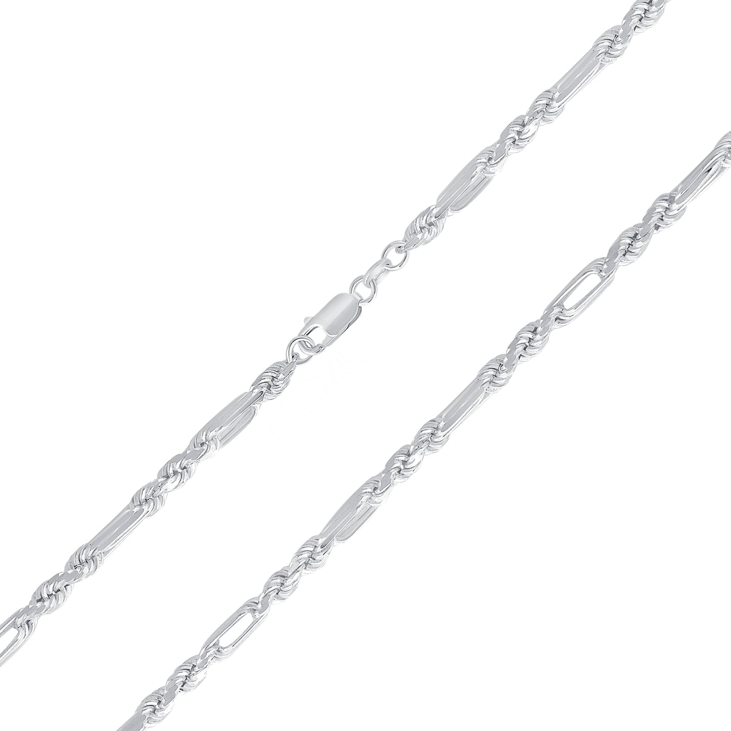 Silver 925 4mm. Italian Figaro Rope Chain. MILANO4MM