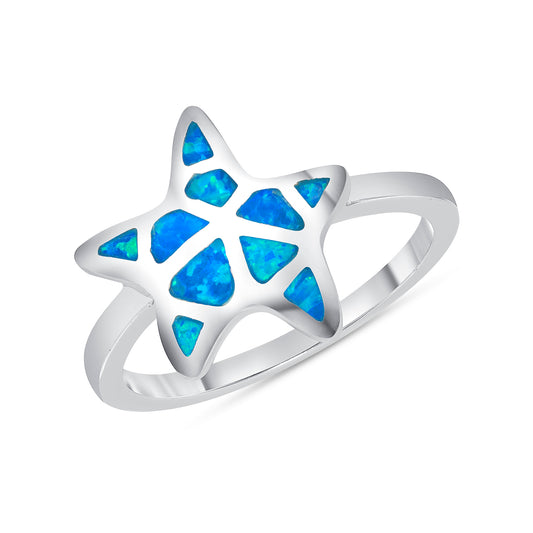 Silver 925 Rhodium Plated Ladies Star Opal Ring. OPALR6