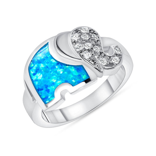 Silver 925 Rhodium Plated Ladies Elephant Opal Ring. OPALR7