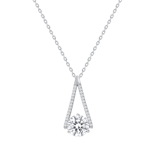 Silver 925 Rhodium Plated Round and Triangular Cubic Zirconia Necklace. P25535