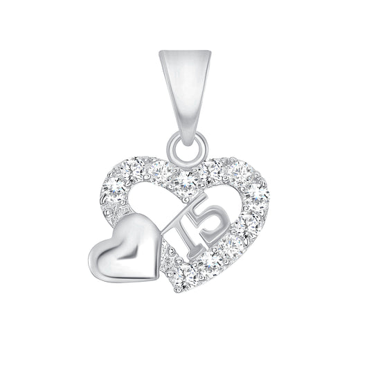 Silver 925 Rhodium Plated 2 Hearts 15 Years Cubic Zirconia Set PS0041C1