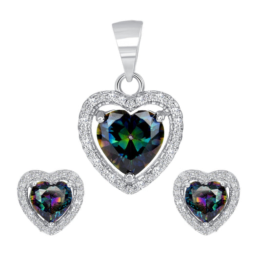 Sterling Silver Mystic Topaz Heart Set