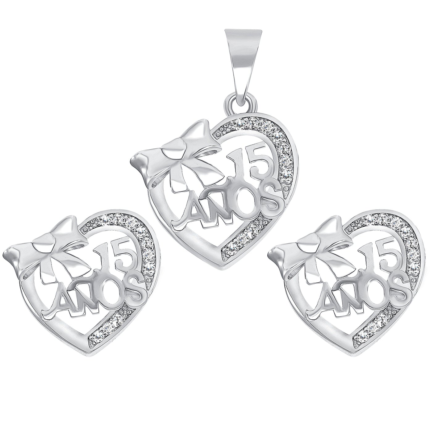 Silver 925 Rhodium Plated 15 Years Ribbon Cubic Zirconia Set. PS0560C1