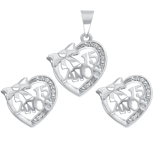 Silver 925 Rhodium Plated 15 Years Ribbon Cubic Zirconia Set. PS0560C1