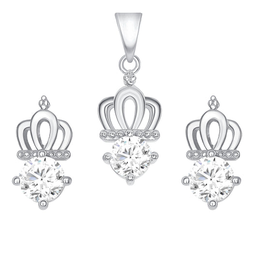 Silver 925 Rhodium Plated Crown Cubic Zirconia Set. PS0990C1