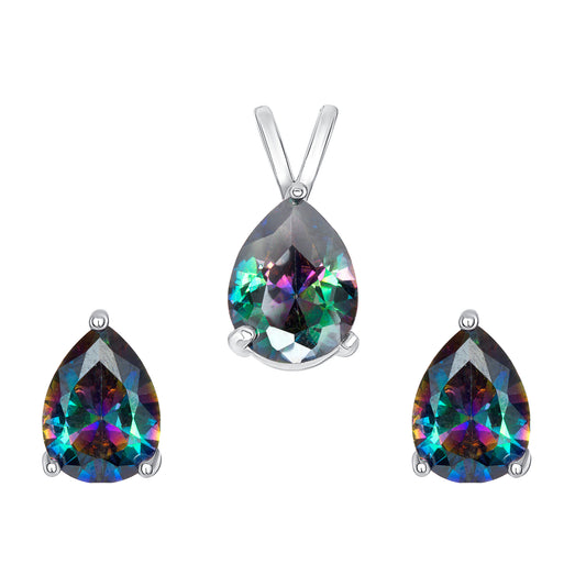 Silver 925 Rhodium Plated Cubic Zirconia Mystic Topaz Set. PS1279C1