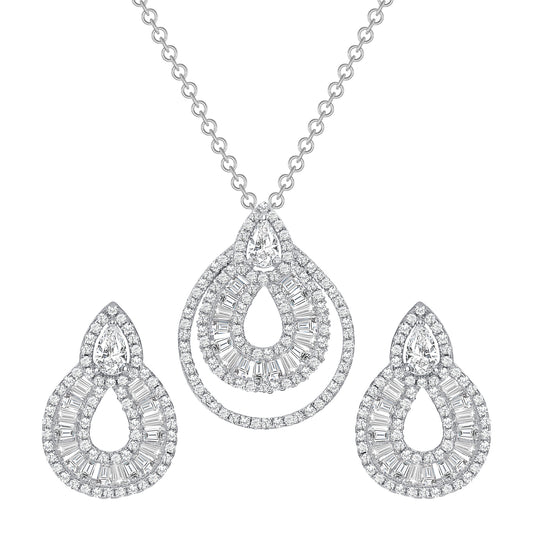 Silver 925 Rhodium Plated Cubic Zirconia Tear Shape Set. PS1299C1