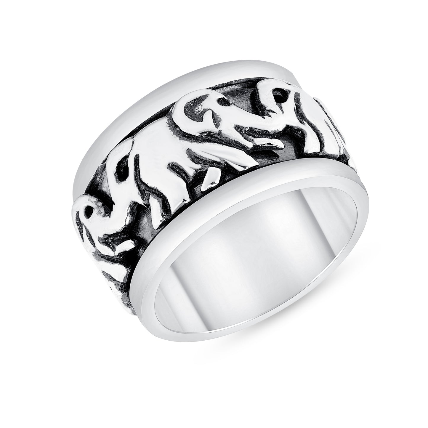 Silver 925 Elephant Spinning Oxidized Ring. R01010333
