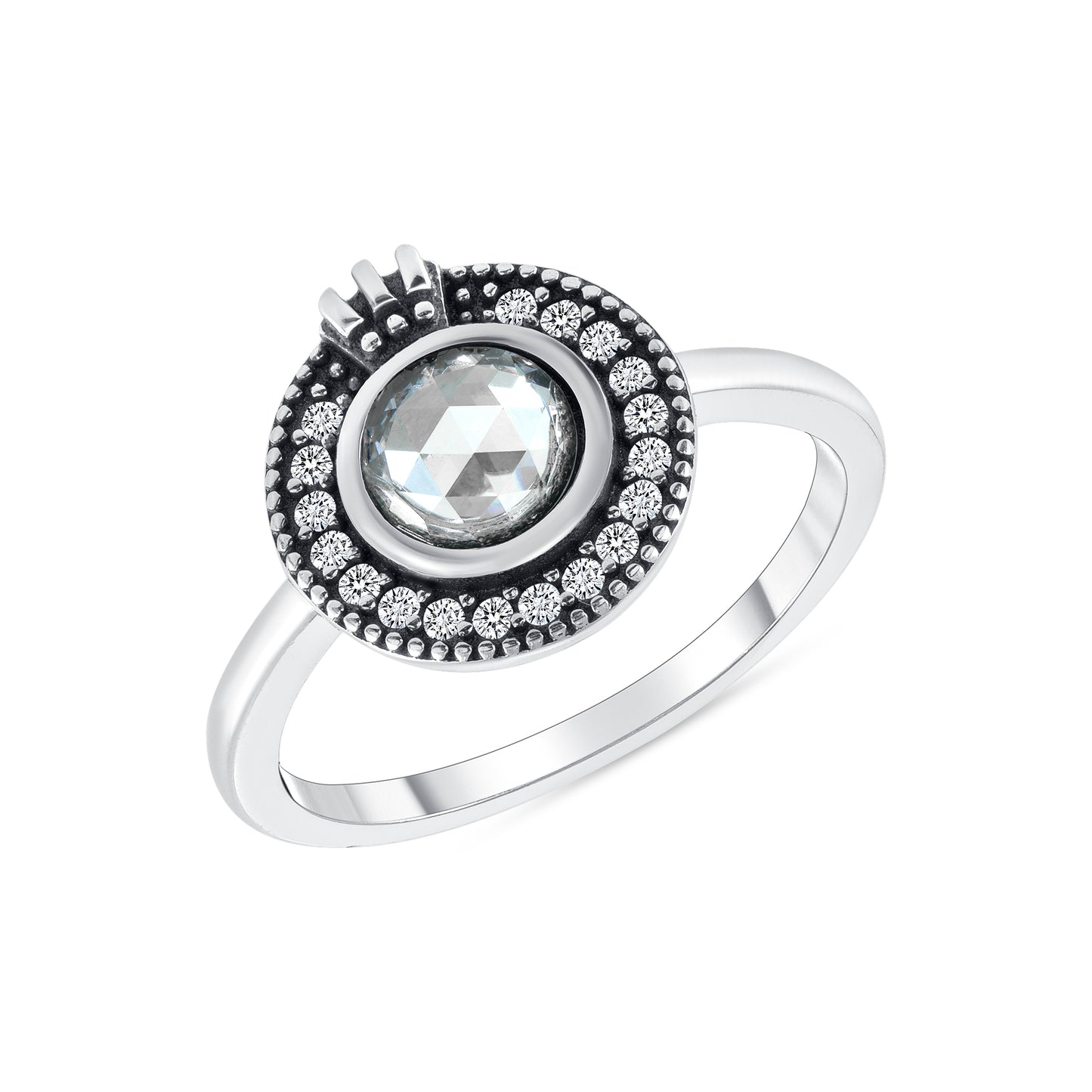 Silver 925 Rhodium Plated Round Stone Cubic Zirconia Ring. R10128