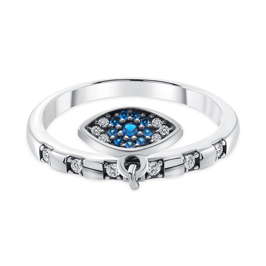 Silver 925 Rhodium Plated Evil Eye Cubic Zirconia Ring. R10196