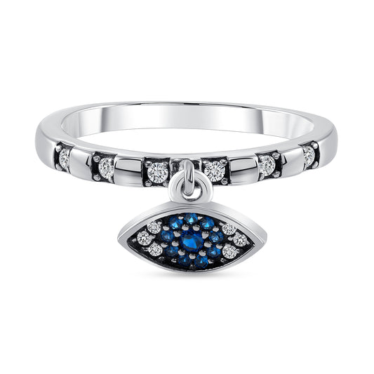 Silver 925 Rhodium Plated Evil Eye Cubic Zirconia Ring. R10196