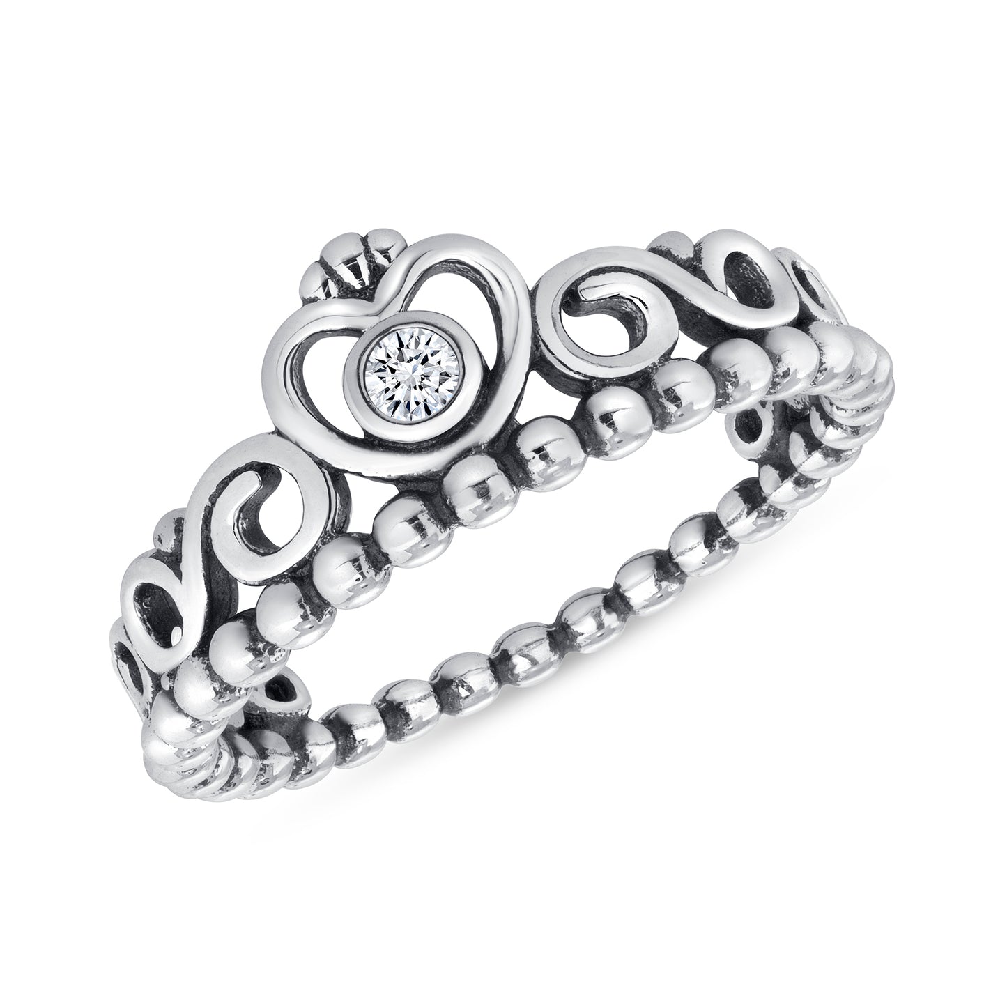 Silver 925 Rhodium Plated Infinity Crown with Stone Ring. R10201