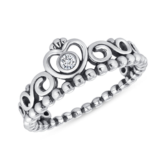Silver 925 Rhodium Plated Infinity Crown with Stone Ring. R10201