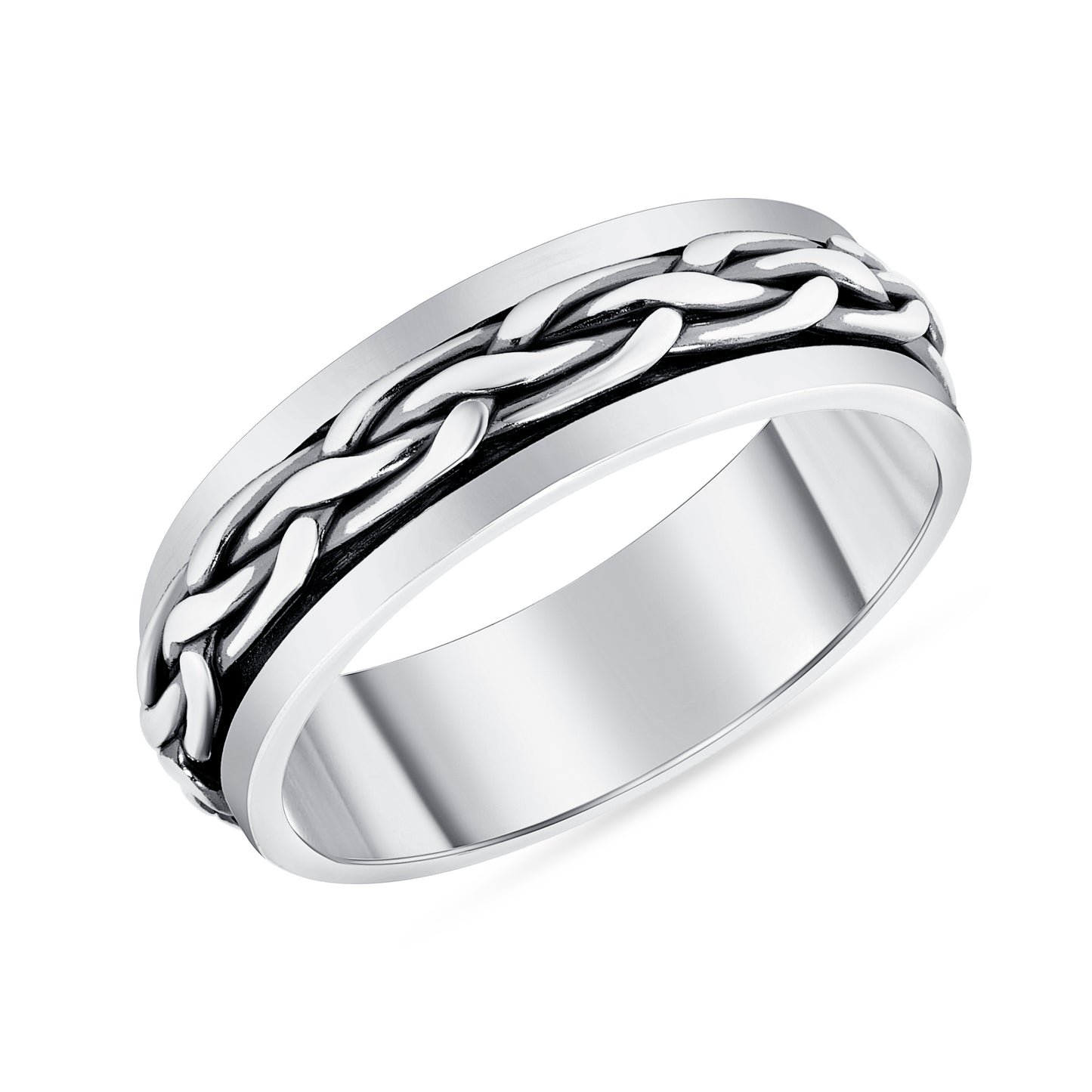 Silver 925 Braided Spinning Oxidized Ring. R71010189