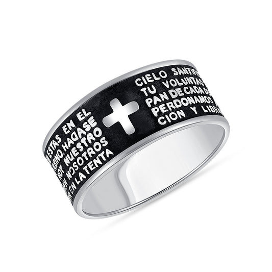 Silver 925 Padre Nuestro Prayer Oxidized Ring. RGMX01