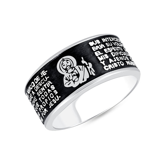 Silver 925 San Judas Prayer Oxidized Ring. RGMX02