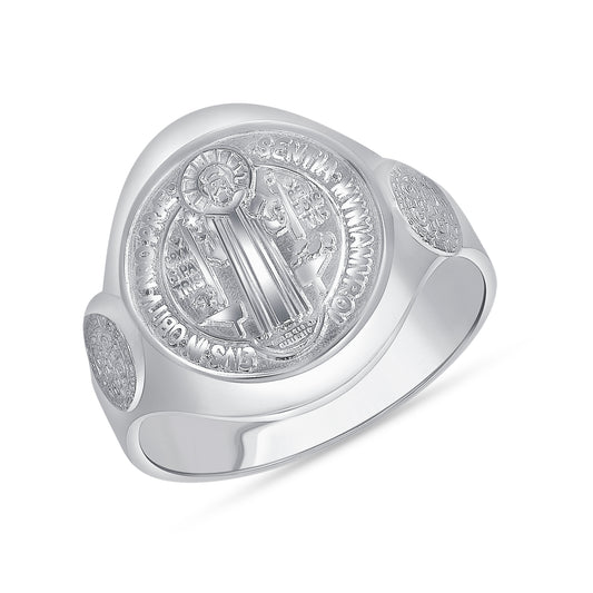 Silver 925 San Benito (Saint Benedict) Center, Side Design Ring. RMGX05