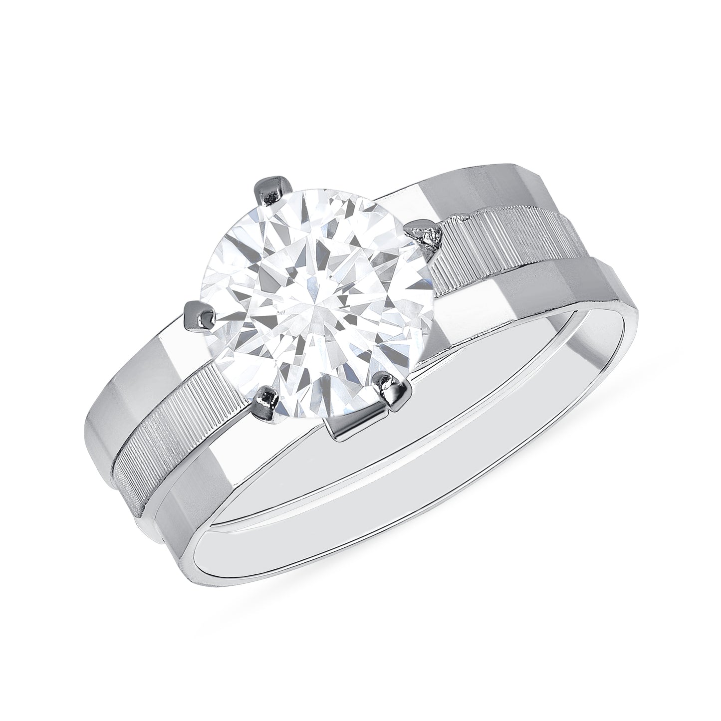 Silver 925 3 Bands Engagement Cubic Zirconia Ring. RGMX18