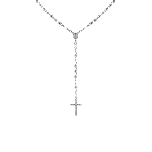 Silver 925 Italian Rosary 3 mm. Diamond Cut Necklace. ROSARYDC3MM