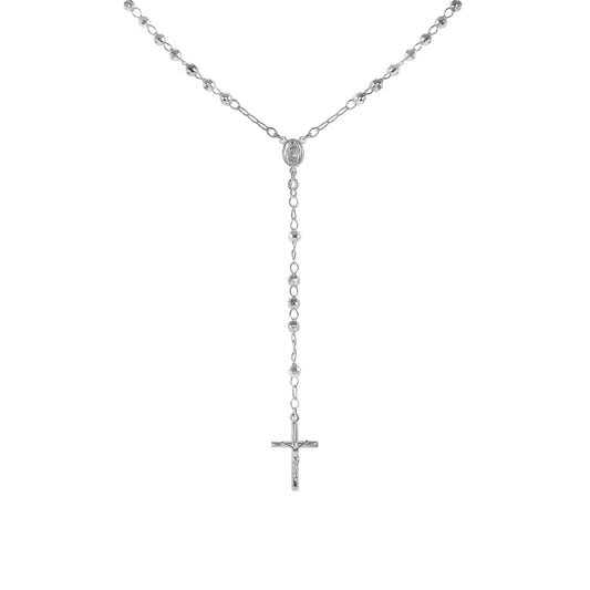 Silver 925 Italian Rosary 4 mm. Diamond Cut Necklace. ROSARYDC4MM