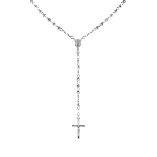 Silver 925 Italian Rosary 5 mm. Diamond Cut Necklace. ROSARYDC5MM