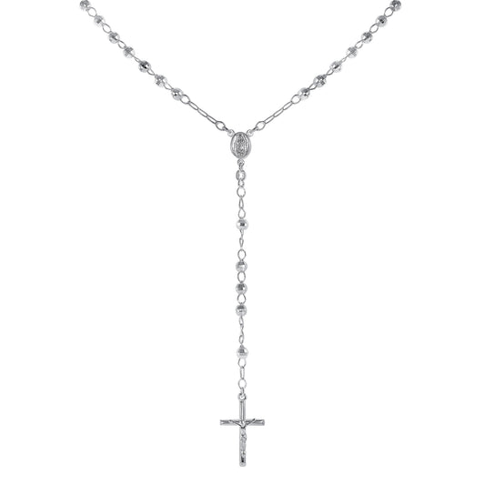 Silver 925 Italian Rosary 8 mm. Diamond Cut Necklace. ROSARYDC8MM