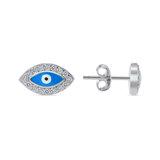 Silver 925 Rhodium Plated Evil Eye Cubic Zirconia Stud. RS1163W1