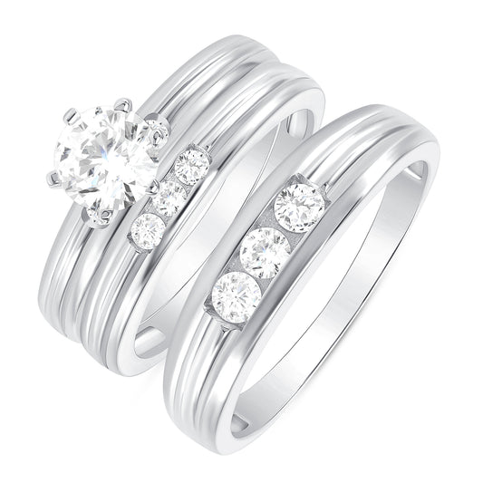 Silver 925 Trios Round Cubic Zirconia Criss Cross Rings. RS1261C3