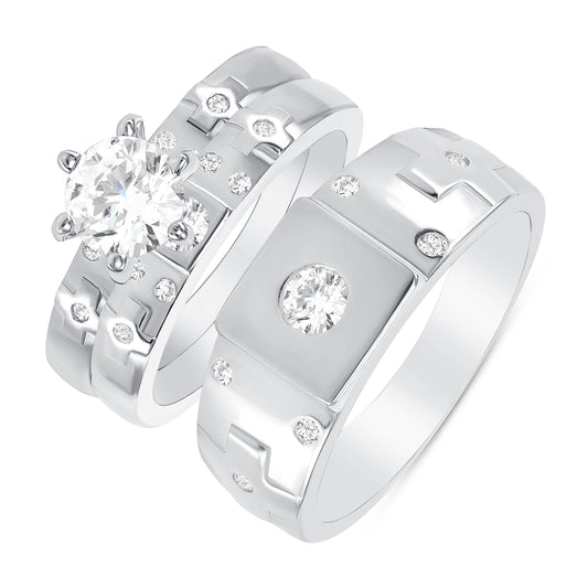 Silver 925 Trios Round Cubic Zirconia Cross Rings. RS1468C3