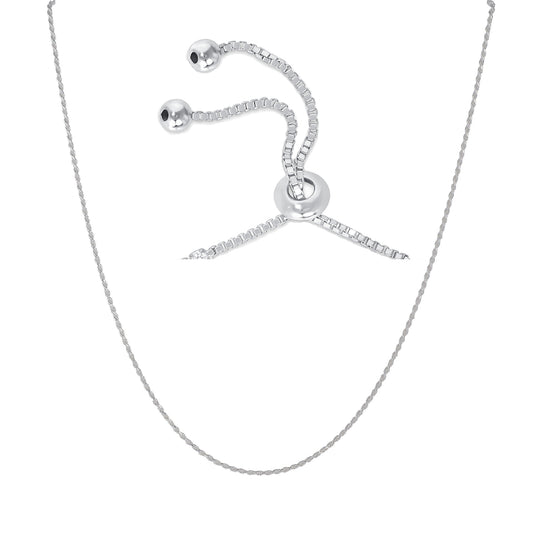 Silver 925 Rhodium Plated Rope 035 Adjustable Chain. ROPE035R-ADJ-22