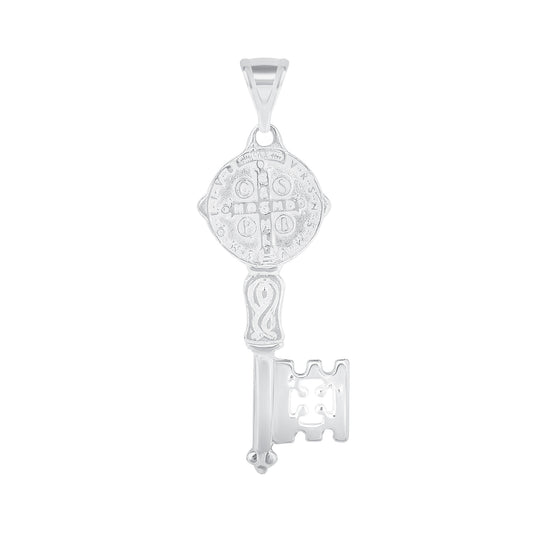 Silver 925 San Benito (Saint Benedict) Oval Diamond Cut Pendant. SANBEN01