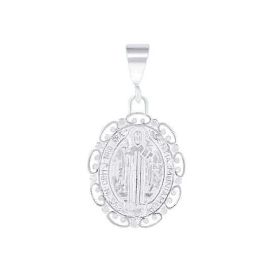 Silver 925 Saint Benedict (San Benito) Oval Double Sided Medallion. SANBEN06