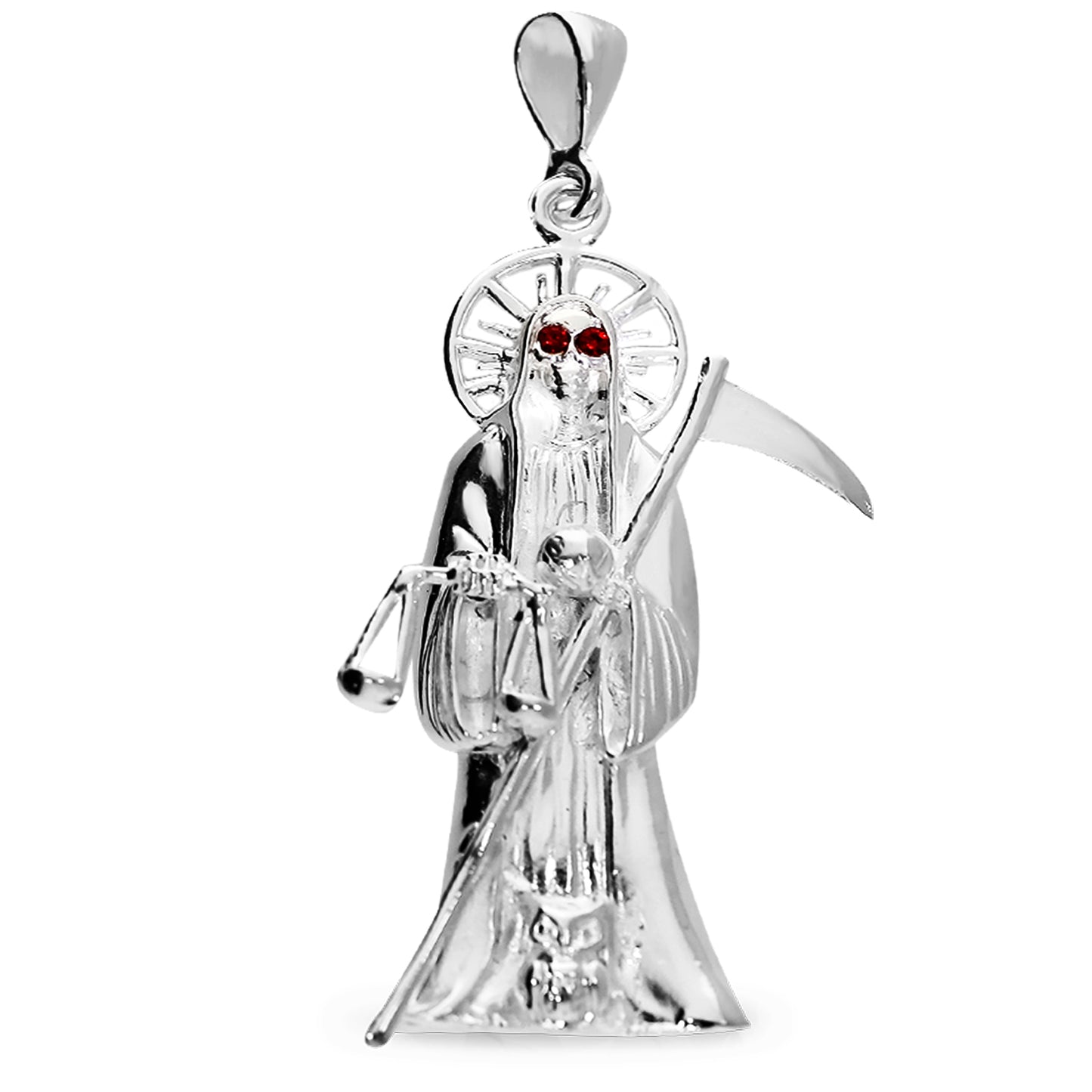 Silver 925 Cubic Zirconia Red Eyes St Muerte Pendant. SANM04