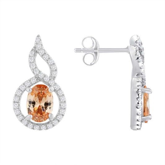 Silver 925 Rhodium Plated Cubic Zirconia Twist Halo Champagne Set. SETBP14431CHP