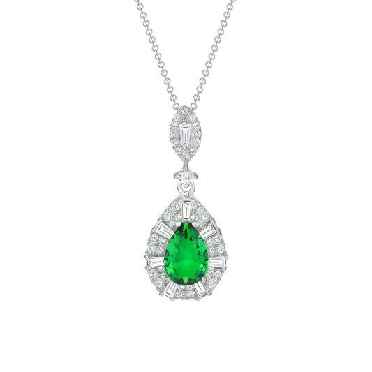 Silver 925 Rhodium Plated Green Cubic Zirconia Tear Drop Shape Set. SETBP14848GRN