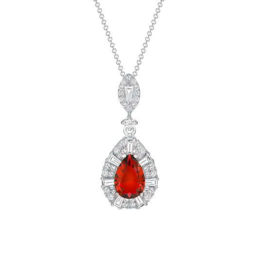 Silver 925 Rhodium Plated Red Cubic Zirconia Tear Drop Shape Set. SETBP14848RED