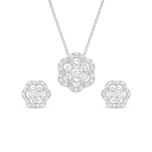 Silver 925 Rhodium Plated Micro Pave Cubic Zirconia Flower Set. SETBP14851