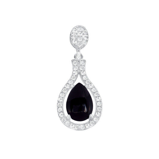 Silver 925 Rhodium Plated Cubic Zirconia Onyx Drop Set. SETBP14856BLK