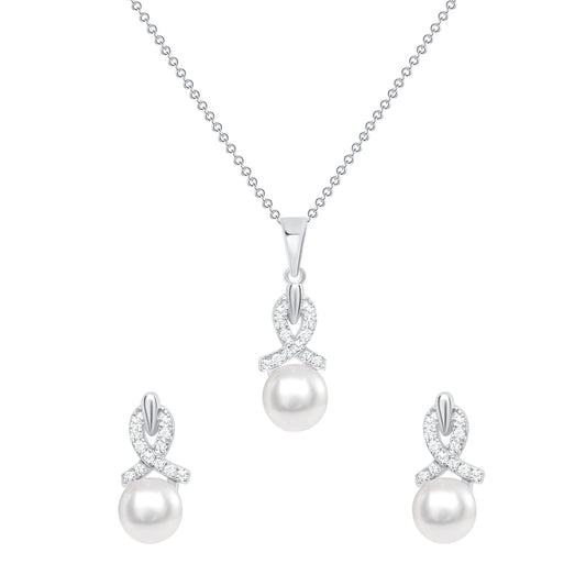 Silver 925 Cubic Zirconia Shell Pearl Set. SETBP14889