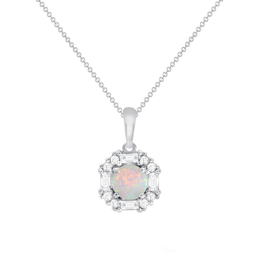 Silver 925 Rhodium Plated Octagon Opal Cubic Zirconia Set. SETBP15114OPL