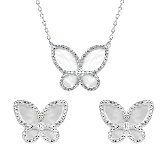 Silver 925 Rhodium Plated White Butterfly Set. SETDGN1265RHD