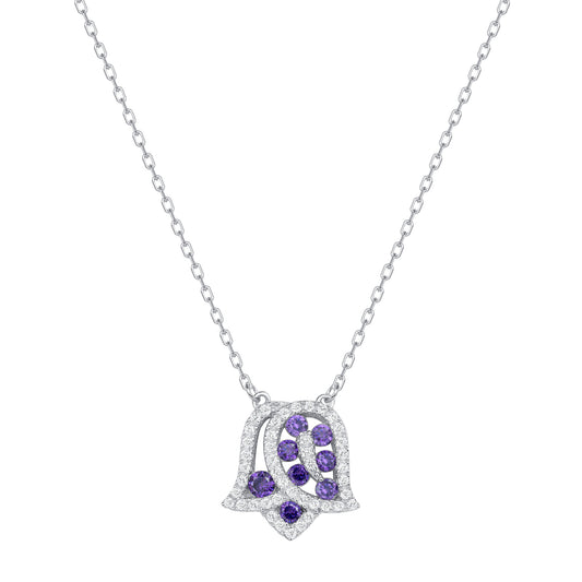 Silver 925 Rhodium Plated Tulip Flower Amethyst Purple Cubic Zirconia Set. SETDGN1297AMY