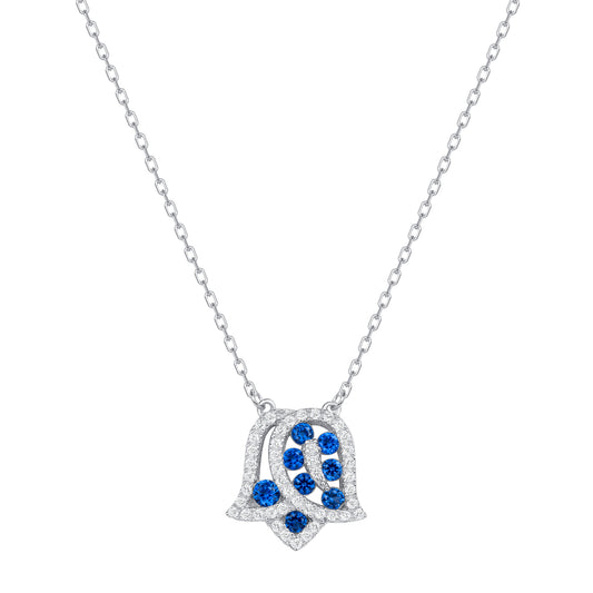 Silver 925 Rhodium Plated Tulip Flower Sapphire Blue Cubic Zirconia Set. SETDGN1297BLU