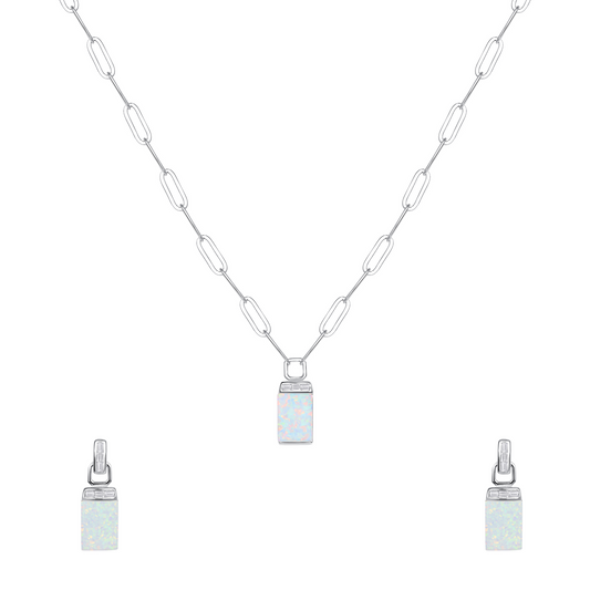 Silver 925 Rhodium Plated Opal and Earring Stone Set. SETDGN1345